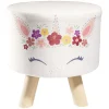 Pouf enfant motif licorne fleur blanc et rose Ø30xH30cm