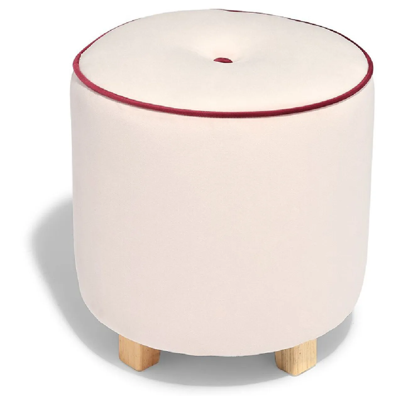 Pouf Joseph velours rose poudré et bordeaux