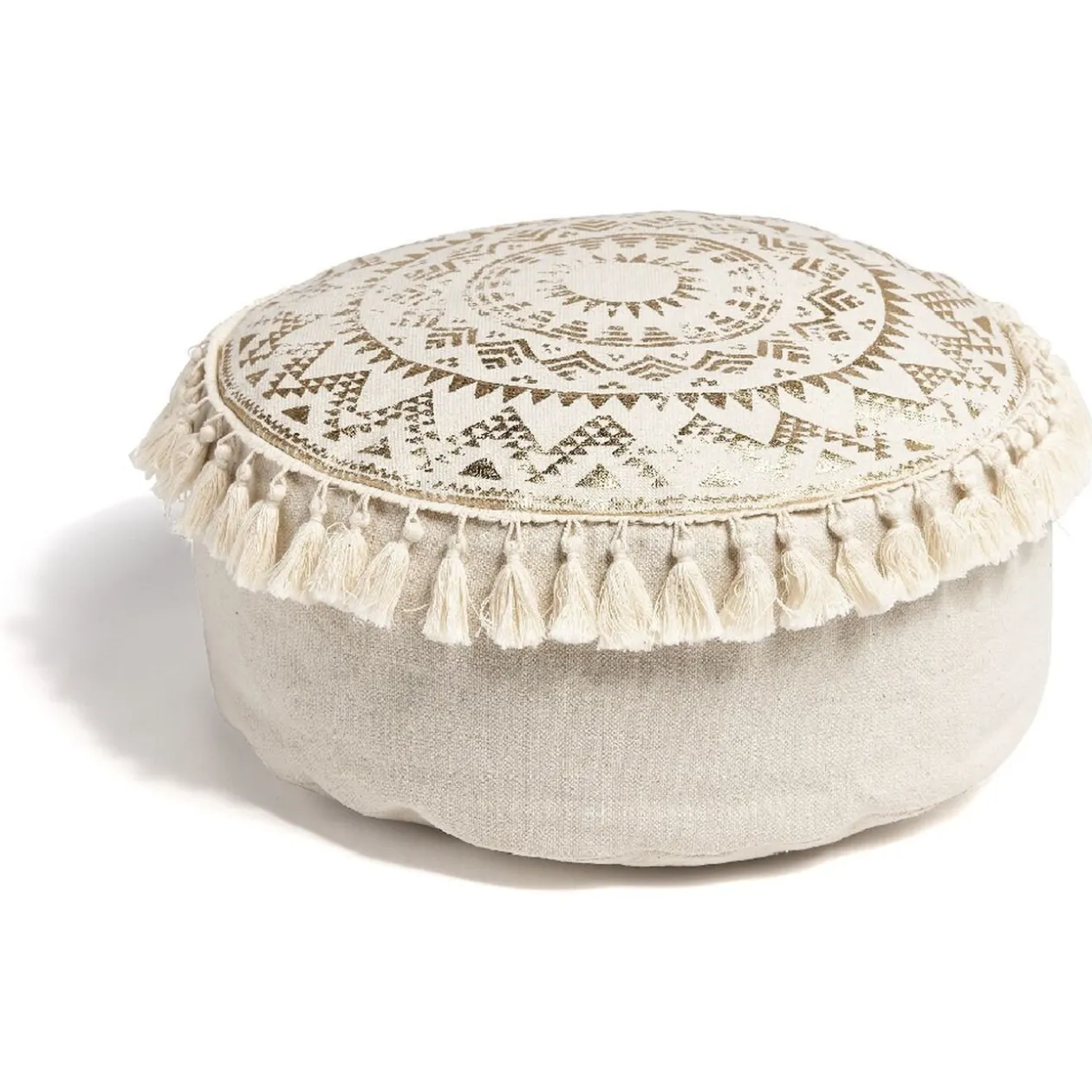 Pouf macramé à pompons beige