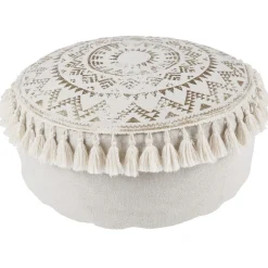 Pouf macramé à pompons beige