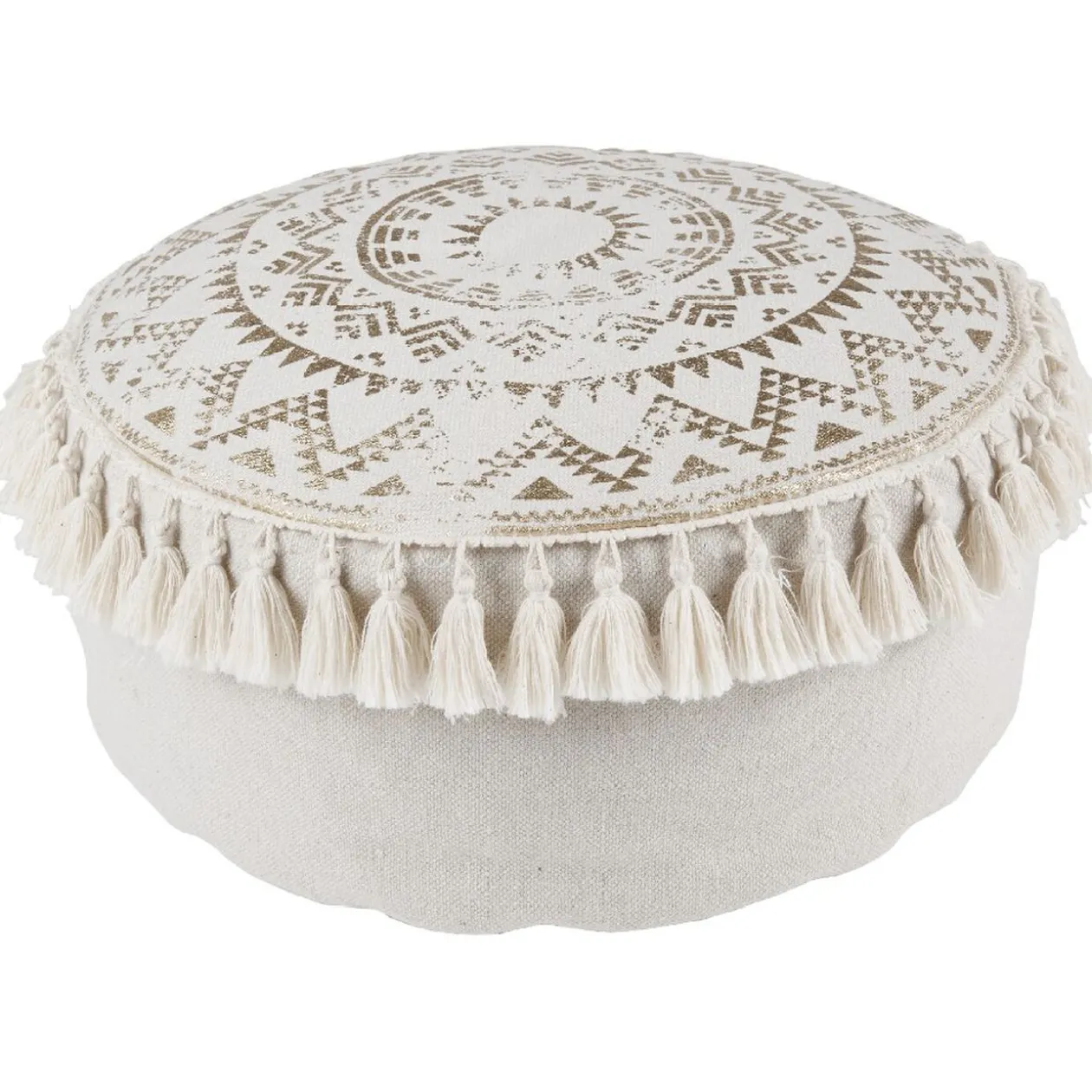 Pouf macramé à pompons beige