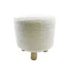 Pouf pieds bois imitation fourrure blanc