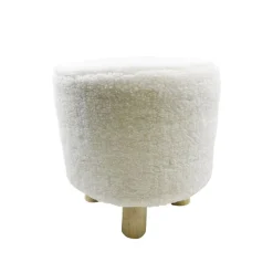 Pouf pieds bois imitation fourrure blanc