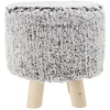 Pouf pieds bois imitation fourrure gris
