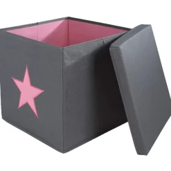 Pouf pliant gris étoile rose