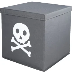 Pouf pliant gris tête de mort blanche