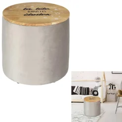 Pouf rangement bois La tête dans les étoiles peau de pêche rose Ø30cm