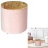 Pouf rangement bois motif sourire dormeur effet peau pêche rose Ø30cm