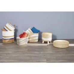 Pouf rond bas Maely jacinthe d'eau tressée