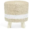 Pouf sur pieds Thais jacinthe d'eau tressée naturel et blanc