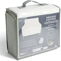 Protège fauteuil extensible L90-145cm effet laine bouclée beige