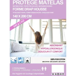 Protège matelas coton molletonné 145 gr/m² dim. 140x200 cm