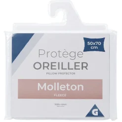 Protège oreiller rectangulaire molleton blanc 50x70cm