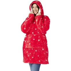 Pull plaid adulte Noël rouge à motif flocons blanc