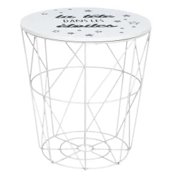 Rangement tabouret La tête dans les étoile métal bois blanc Ø30xH30cm