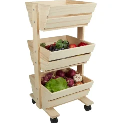 Resserre légume en bois 3 niveaux à roulettes