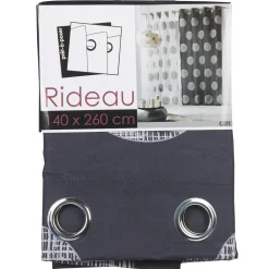 Rideau à oeillets anthracite ronds blancs