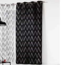 Rideau à oeillets anthracite zig zag blanc