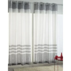 Rideau à oeillets blanc et noir Polydoupion