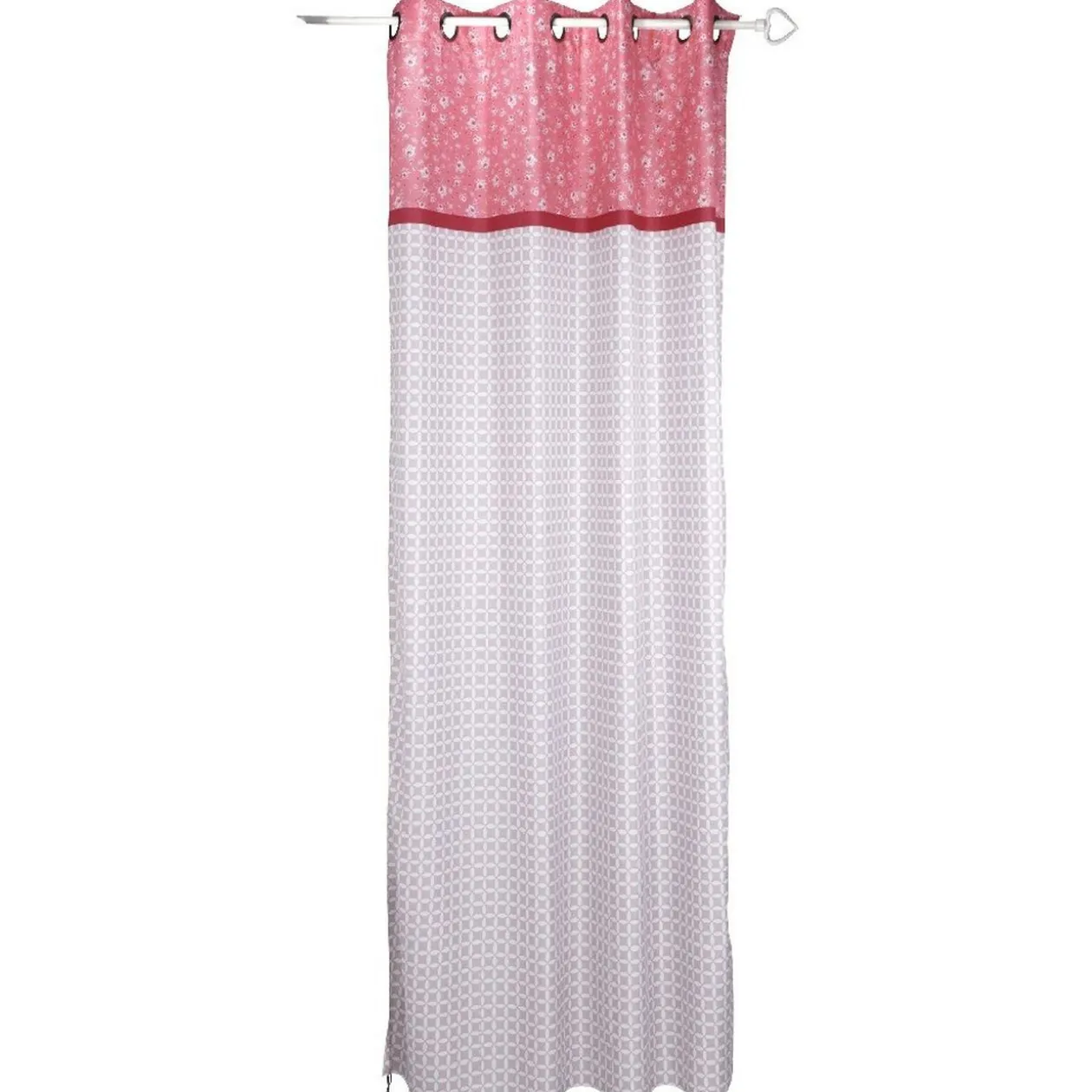 Rideau à oeillets blanc et haut rose motif fleurs