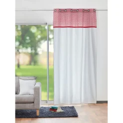 Rideau à oeillets blanc imprimé zig zag rose