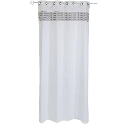 Rideau à oeillets blanc imprimé graphique noir taupe
