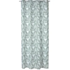 Rideau à oeillets blanc motif feuillage vert