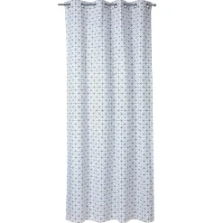Rideau à oeillets blanc motif géométrique noir
