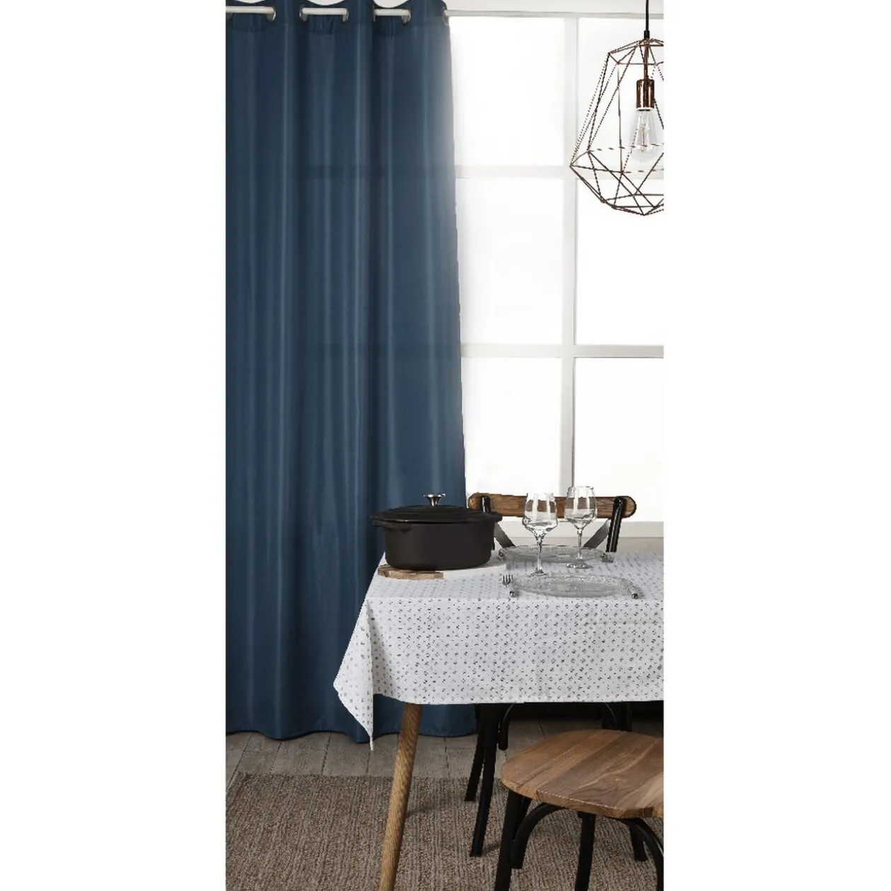 Rideau 8 oeillets bleu orage