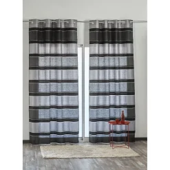 Rideau à oeillets brillant large rayure noir et argenté