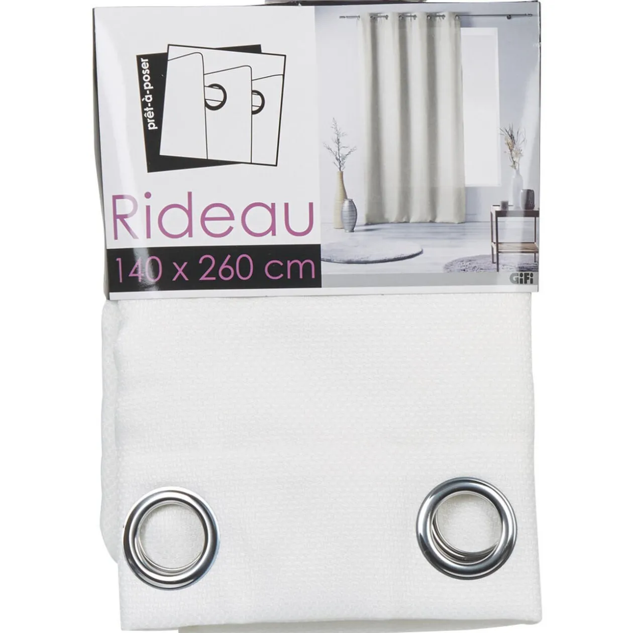 Rideau à oeillets effet matière uni blanc