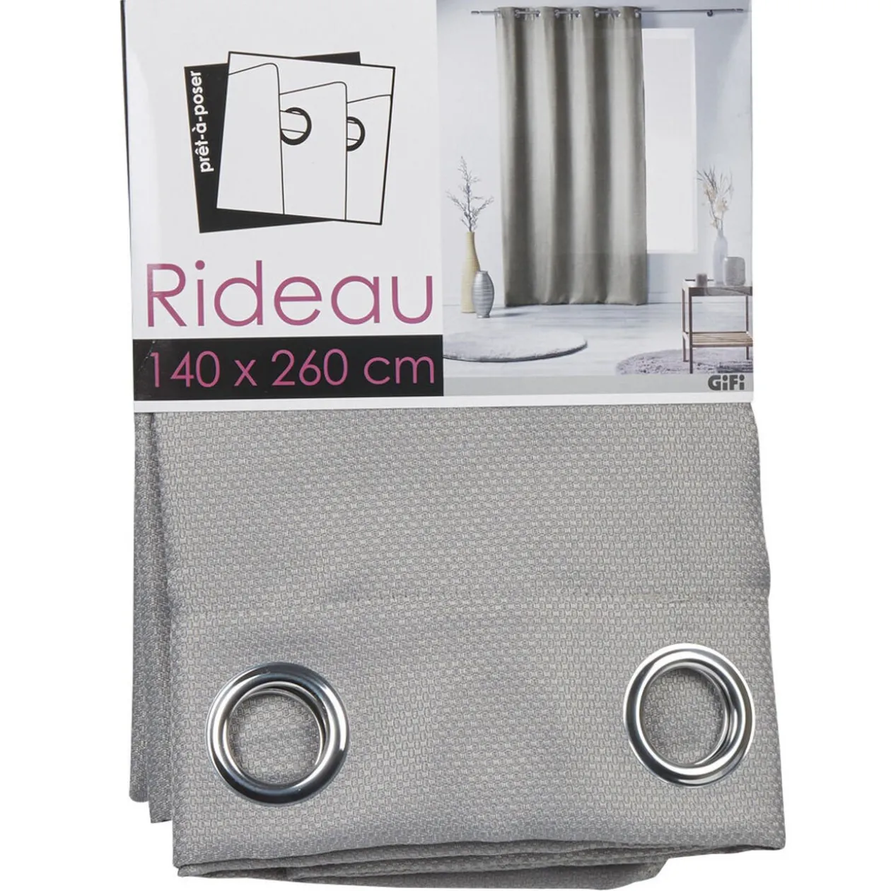 Rideau à oeillets effet matière uni gris