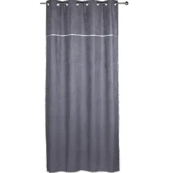 Rideau à oeillets effet suédine gris foncé couture argentée