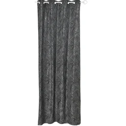 Rideau à oeillets Epikeros exotique noir motif végétal blanc