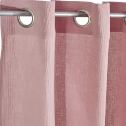 Rideau à oeillets gaze de coton rose uni 135xL240cm