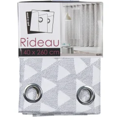 Rideau à oeillets gris triangles blancs