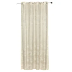 Rideau à oeillets imprimé feuille tropicale beige et blanc