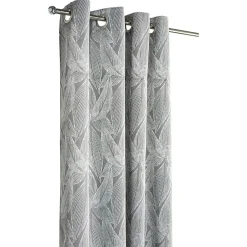 Rideau à oeillets imprimé feuille gris clair et foncé 140x260cm