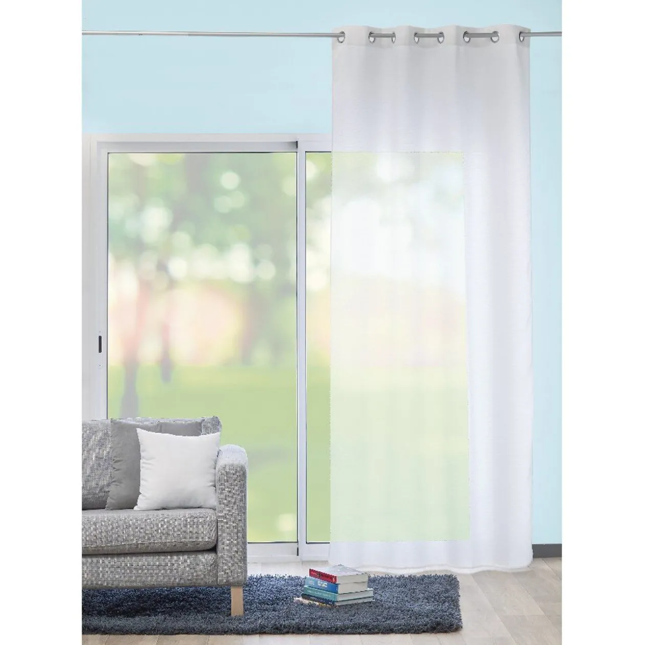 Rideau à oeillets jacquard chevron blanc