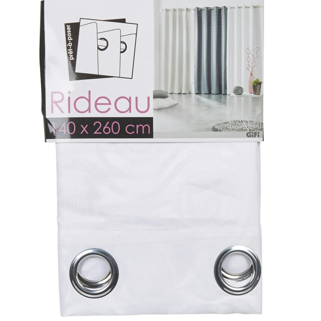 Rideau à oeillets jacquard cercle blanc