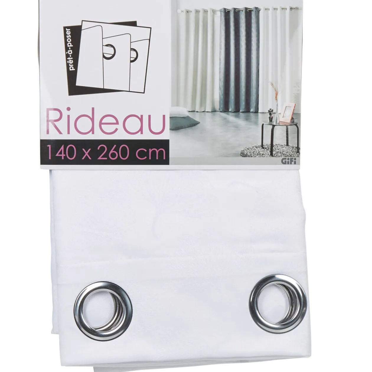 Rideau à oeillets jacquard feuille blanc