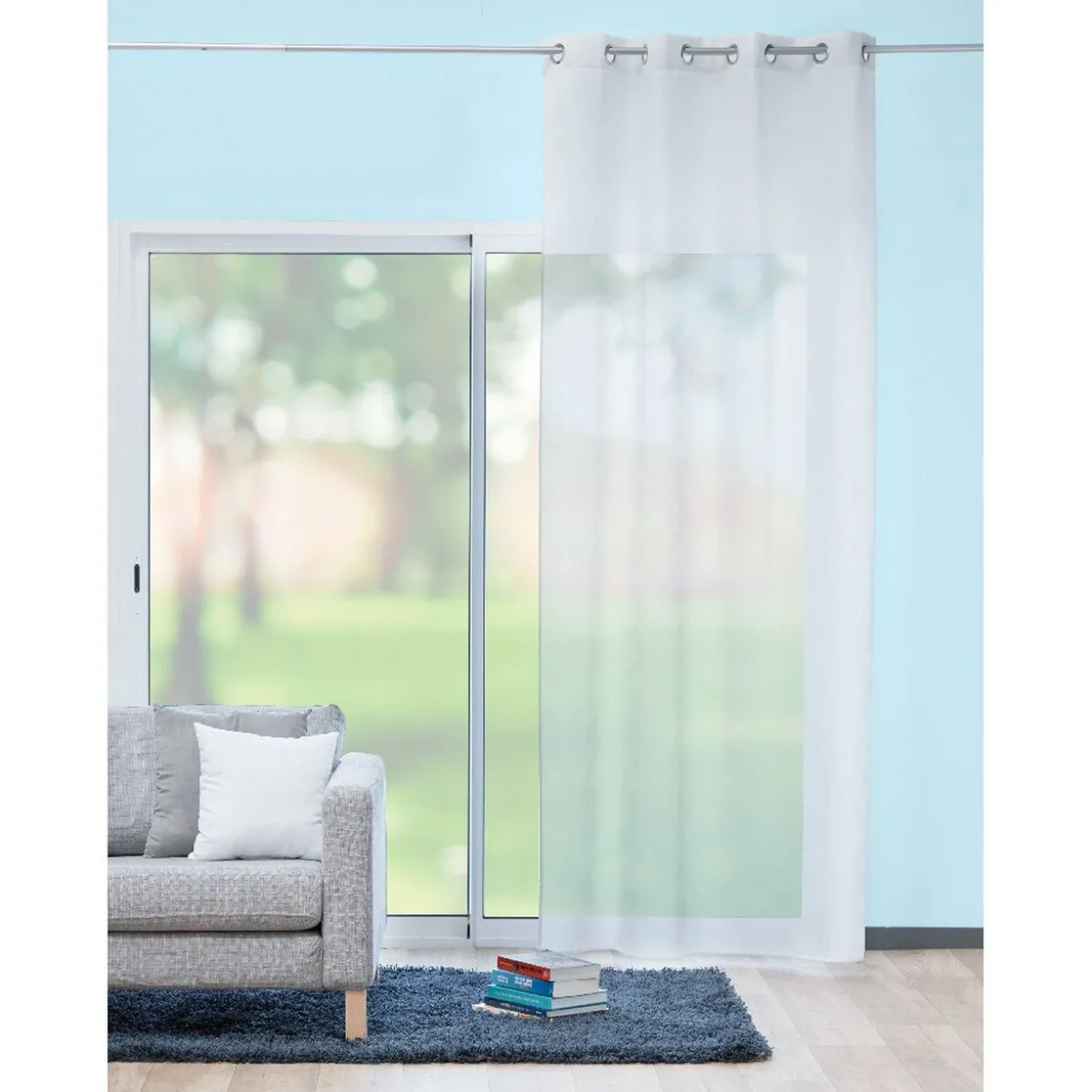 Rideau à oeillets jacquard feuille blanc