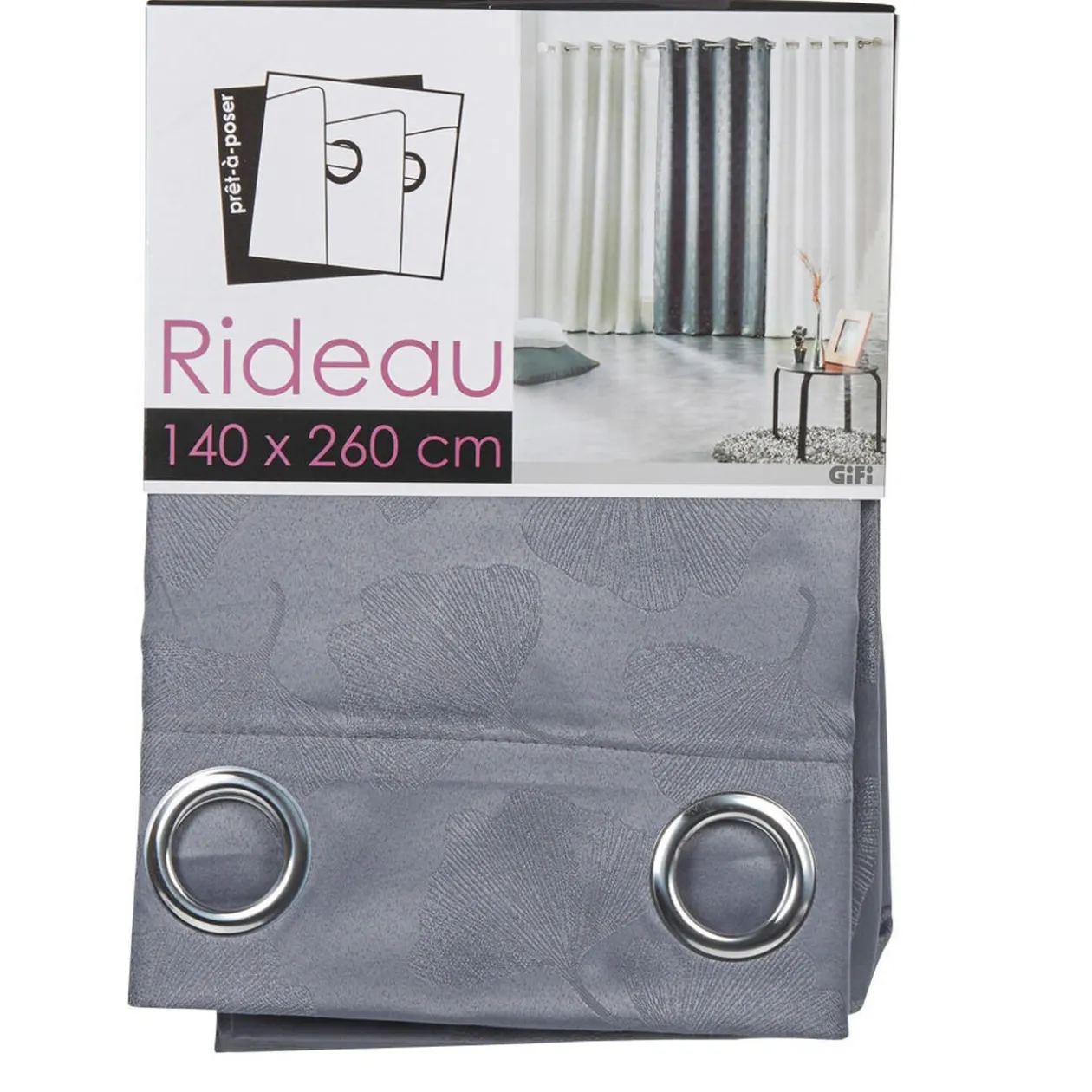 Rideau à oeillets jacquard feuille anthracite