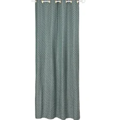 Rideau à oeillets jacquard vert motif géométrique blanc Andy