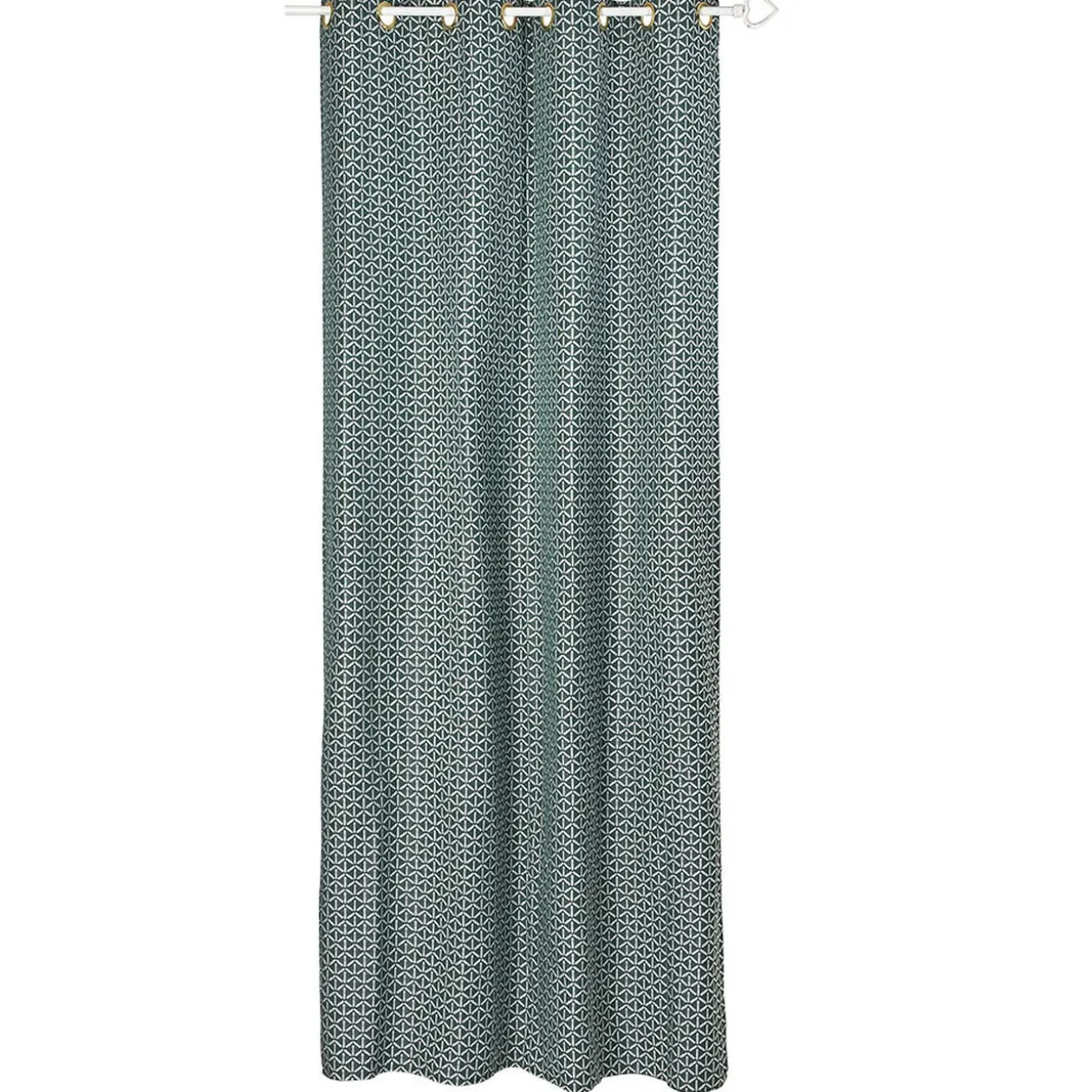 Rideau à oeillets jacquard vert motif géométrique blanc Andy