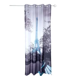 Rideau à oeillets motif Tour Eiffel bleu