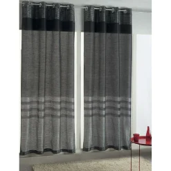 Rideau à oeillets noir et blanc Polydoupion