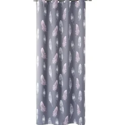 Rideau à oeillets occultant gris motifs plumes