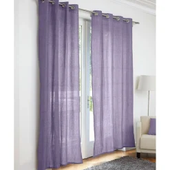 Rideau à oeillets prune blanc