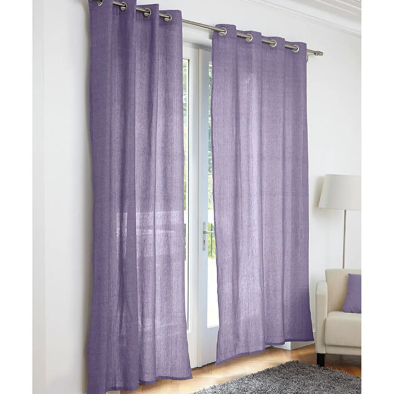 Rideau à oeillets prune blanc